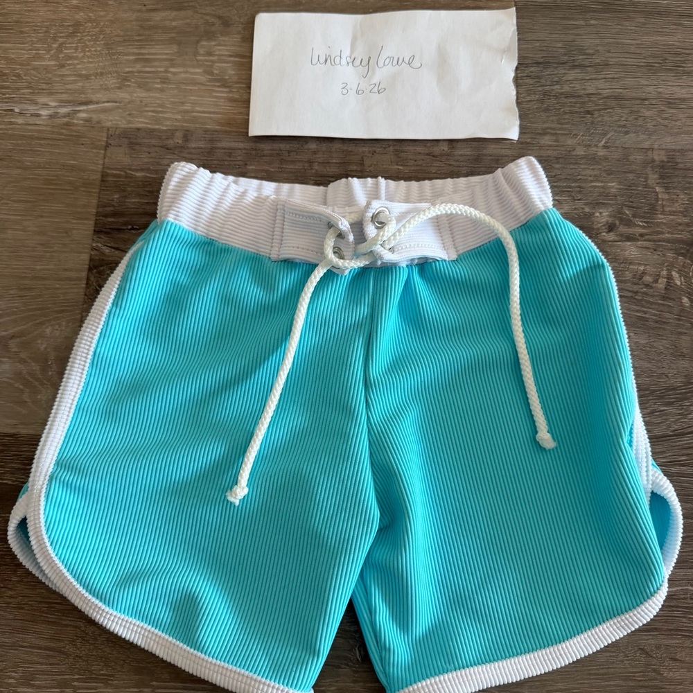 LainSnow Kids Swim Trunks in Aqua and White